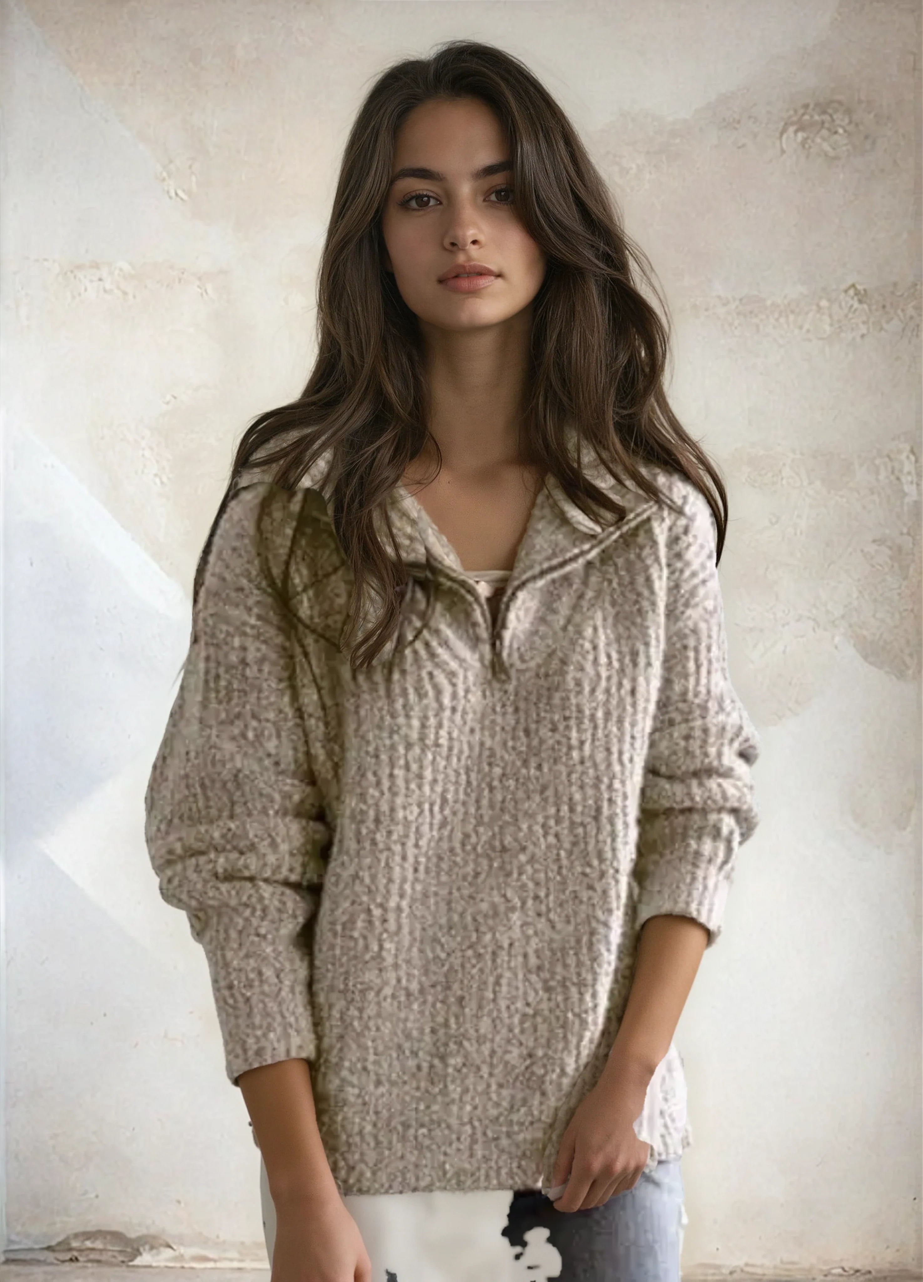 Celeste Half-Zip Gebreide Trui – Chique Warmte met Tijdloze Klasse