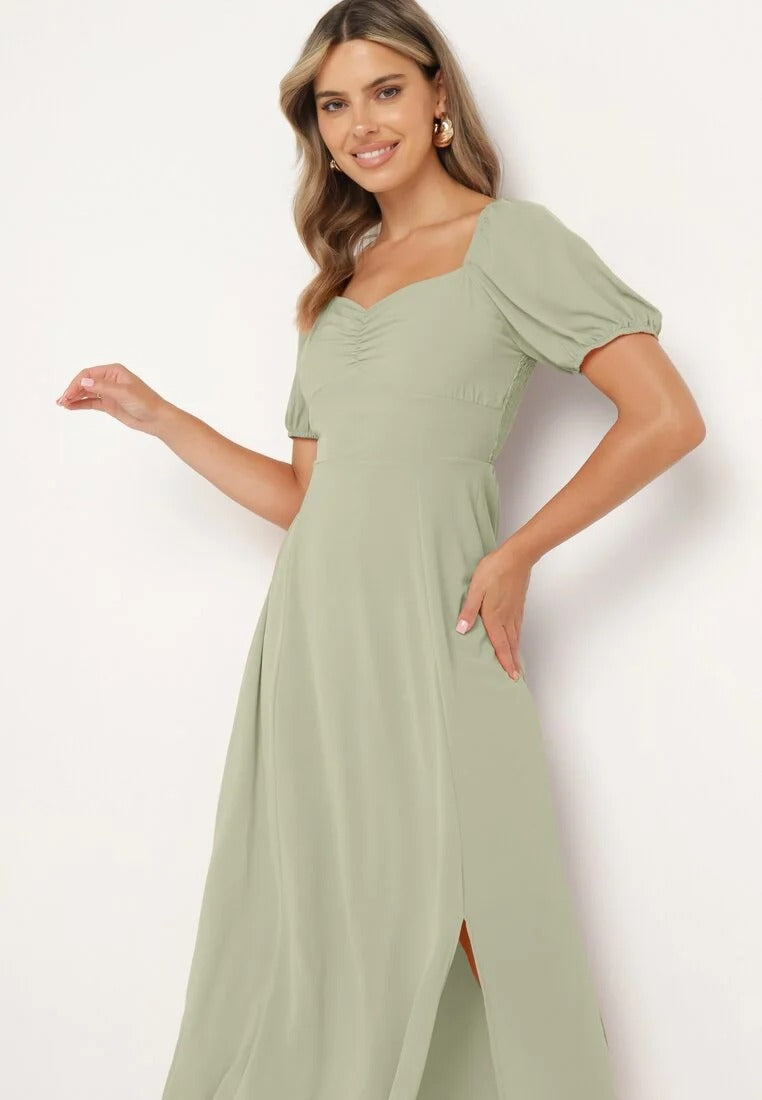 Calindra Maxi Jurk met Pofmouwen – Elegante Sweetheart Halslijn & Zwierige A-Lijn Pasvorm