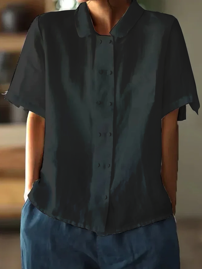 Luna - Elegante Witte Losvallende Katoen-Linnen Blouse met Korte Mouwen voor een Casual Look