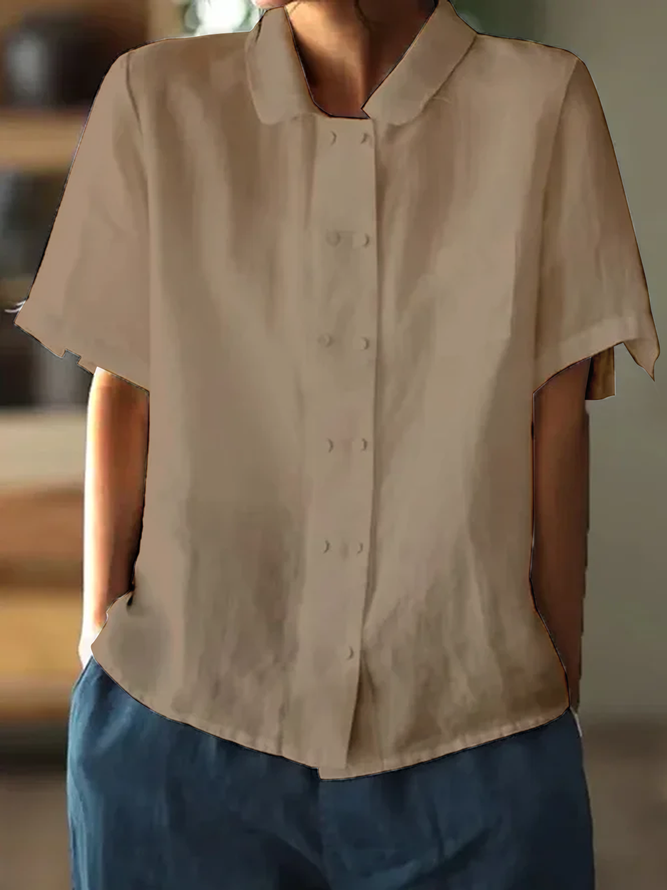 Luna - Elegante Witte Losvallende Katoen-Linnen Blouse met Korte Mouwen voor een Casual Look