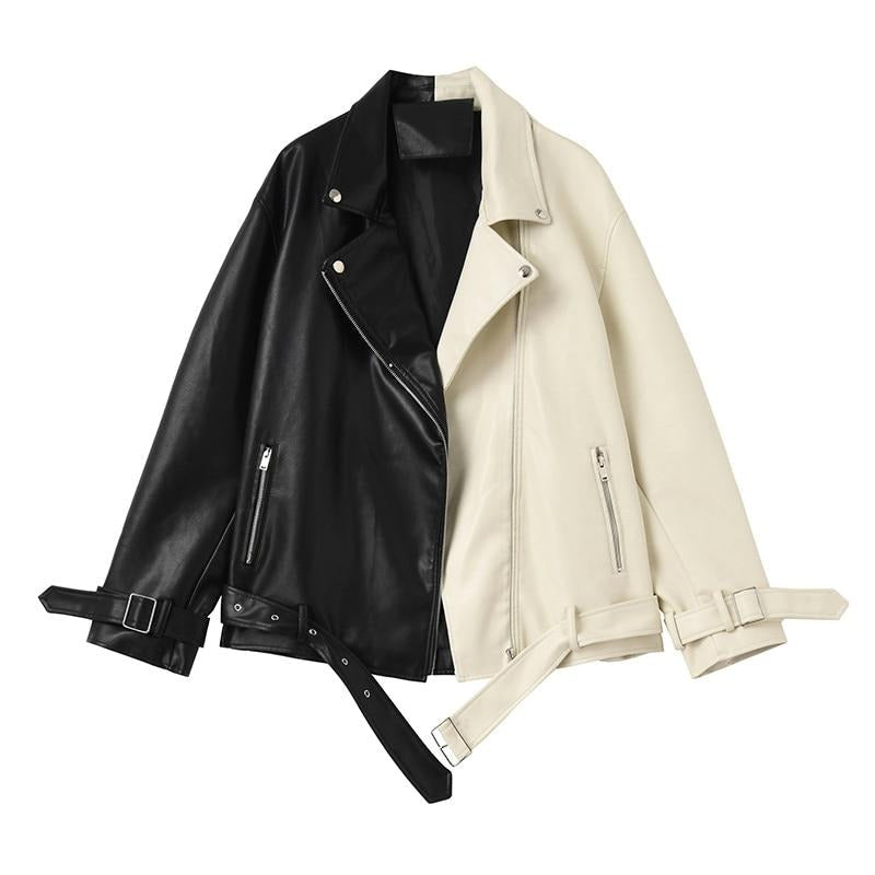 Selène Bicolor Faux Leather Jacket – Tijdloze Stijl met een Stoere Twist