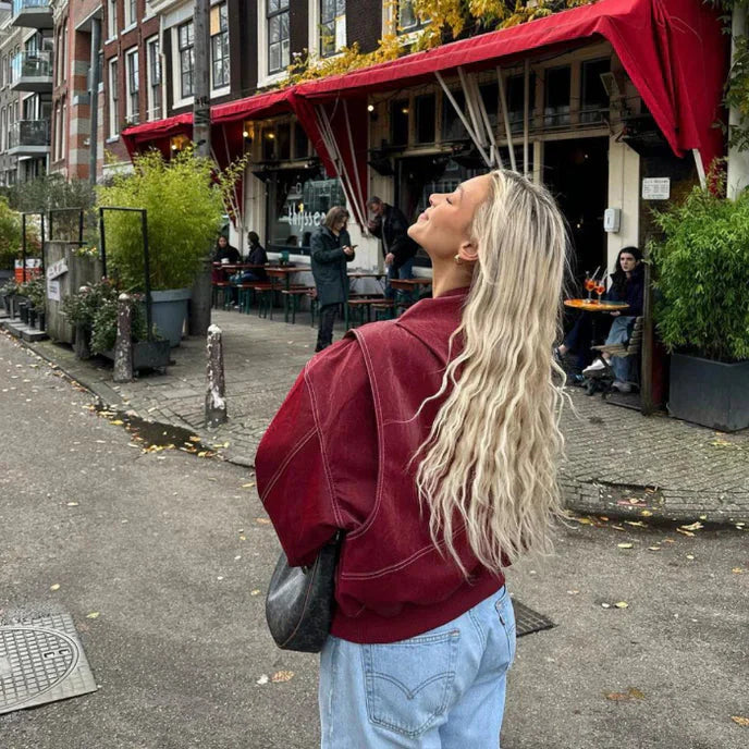 Valentina - Oversized Leren Jas met Stijlvolle Afwerking en Comfortabele Pasvorm