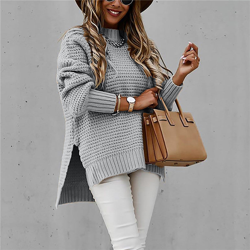 Marilou – Elegante gebreide damespullover met halfhoge hals en zijsplitten