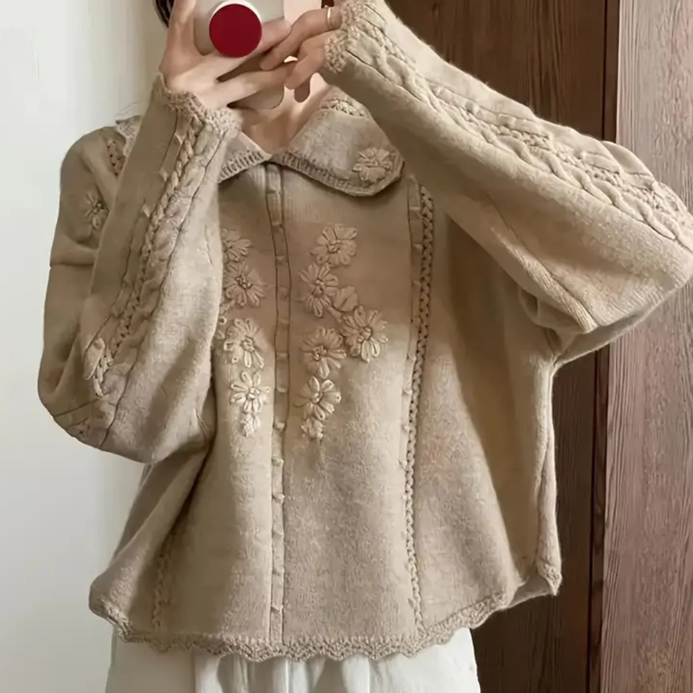 Liana Knit – Elegante damestrui met verfijnd bloemenpatroon